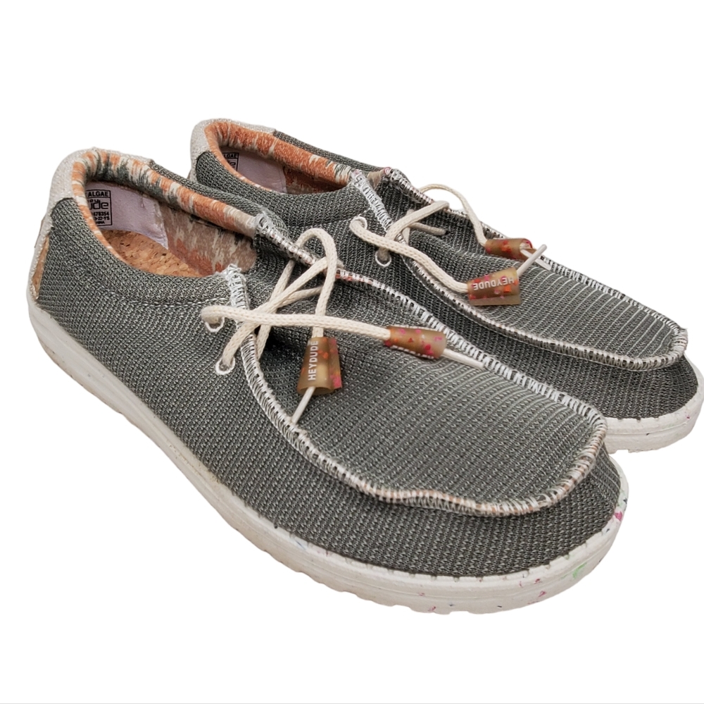 HEY DUDE Wally Eco Sox Algae Sz 8 Men's Linen Slip On Loafers Sneakers
